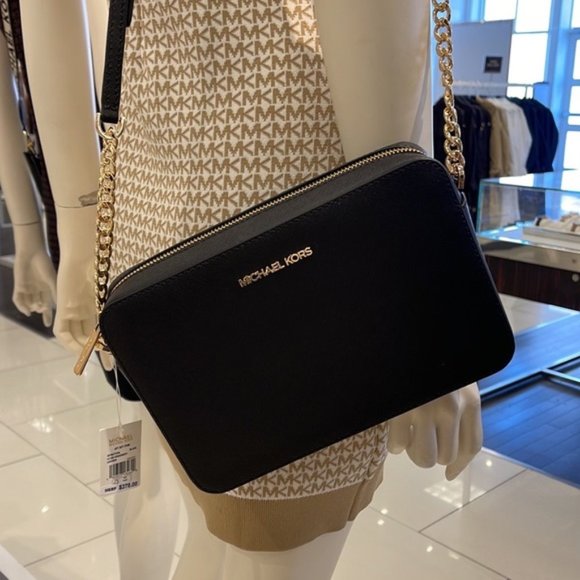 Michael Kors Jet Set Item Large East West Zip Crossbody Leather Black - Picture 13 of 16